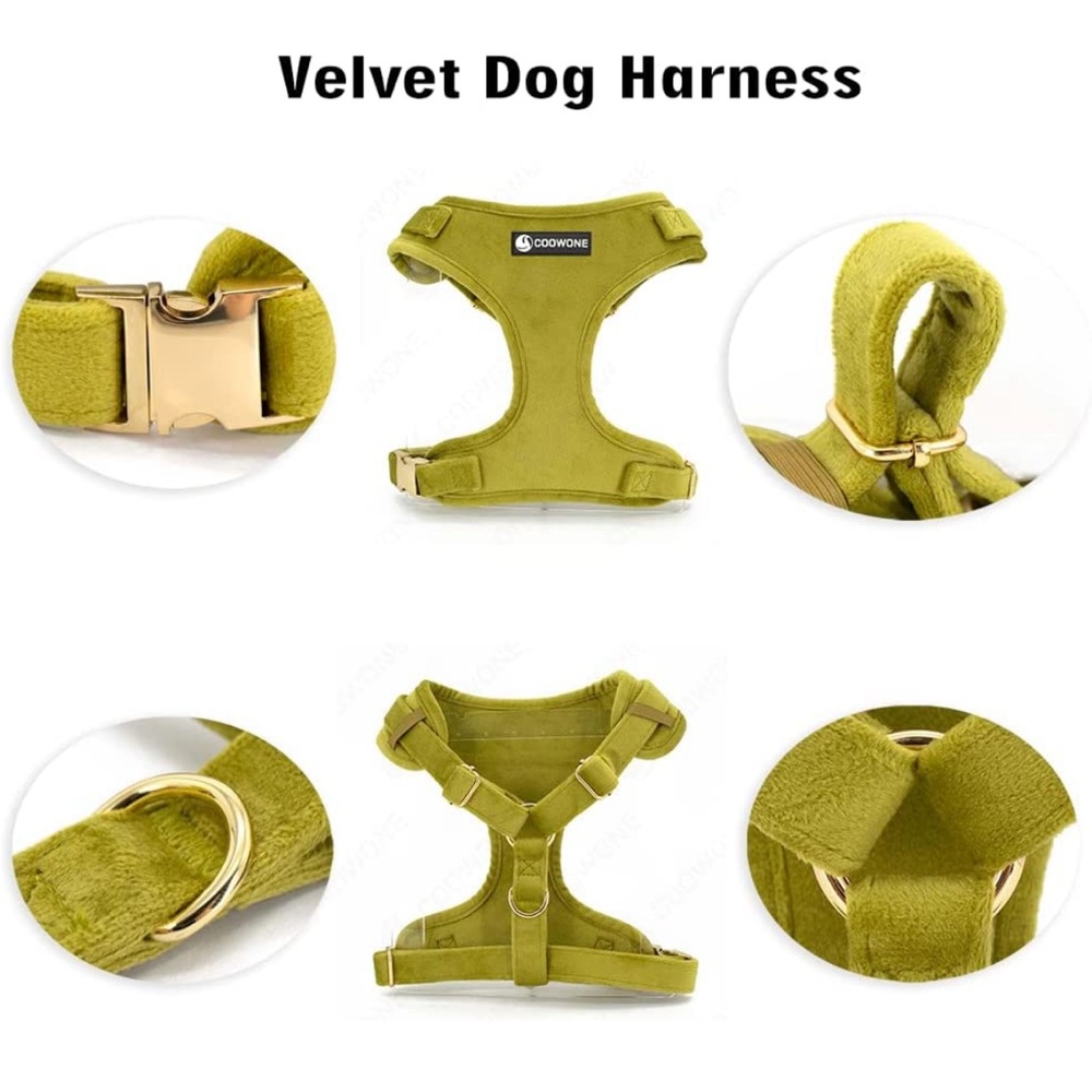 Velvet Dog Harness & Leash - Size XS in Olive Green